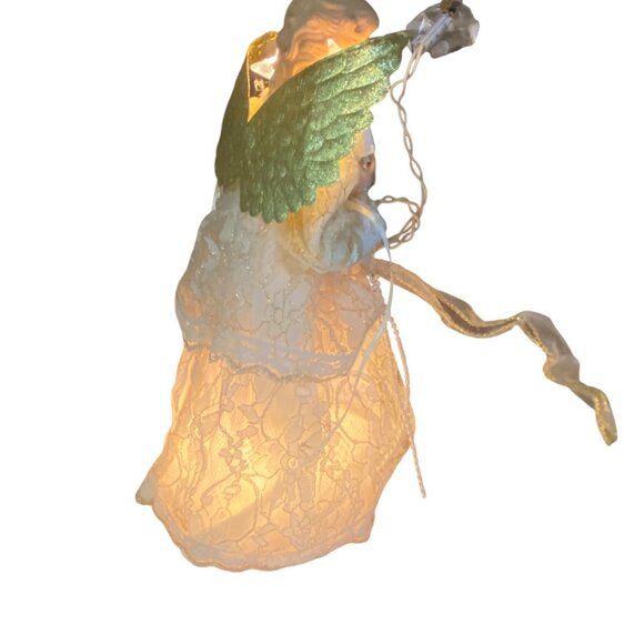 Vtg Light-Up Angel Tree Topper Gold Wings & Lace Dress 10.5” Lights - Picture 3 of 9